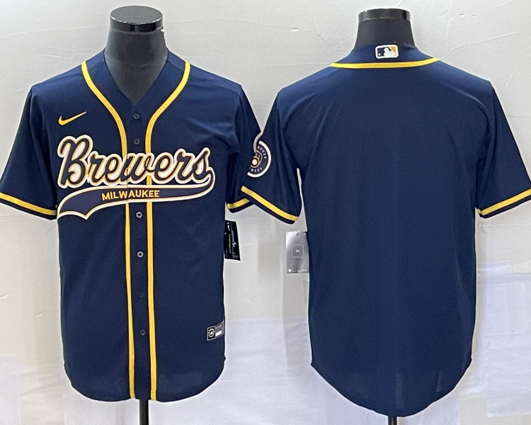 Men's Milwaukee Brewers Navy Blank Jersey Joint Edition