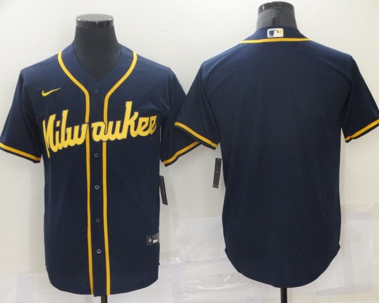 Men's Milwaukee Brewers Navy Blank Jersey