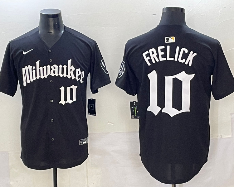 Men's Milwaukee Brewers Sal Frelick #10 Black Team Jersey