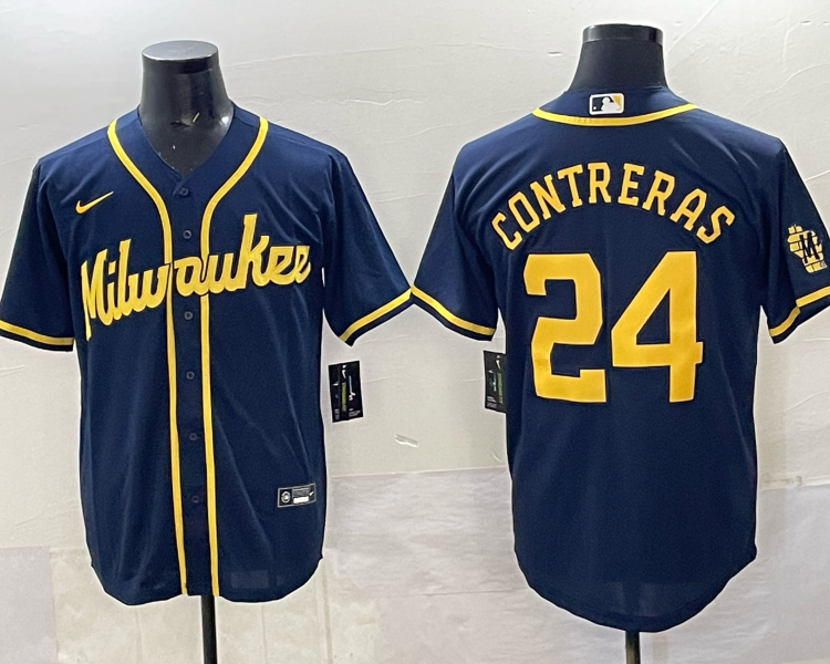Men's Milwaukee Brewers William Contreras #24 Navy Jersey