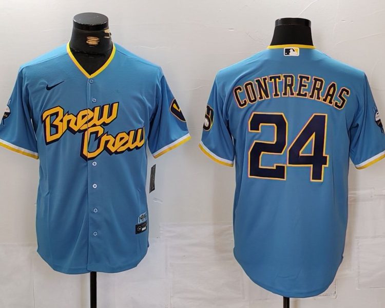 Men's Milwaukee Brewers William Contreras #24 Powder Blue City Connect Limited Jersey