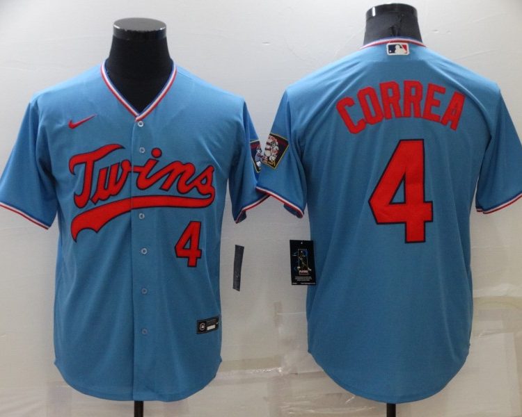 Men's Minnesota Twins Carlos Correa #4 Blue Baseball Jersey