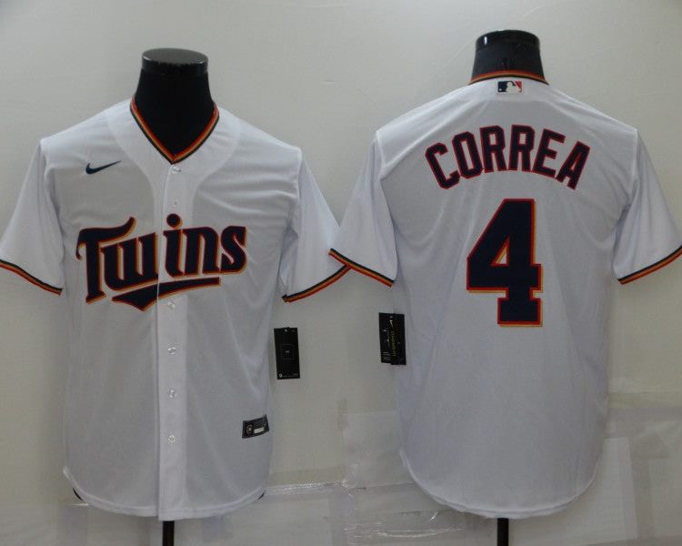 Men's Minnesota Twins Carlos Correa #4 White Baseball Jersey