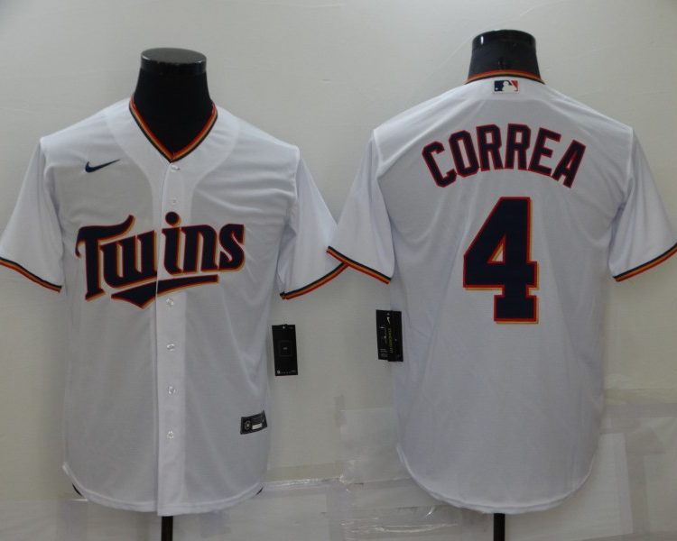 Men's Minnesota Twins Carlos Correa #4 White Baseball Jersey