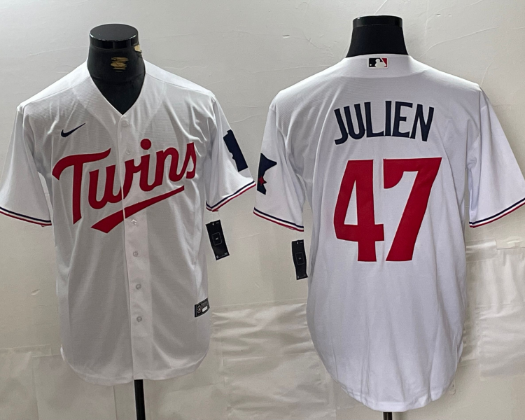 Men's Minnesota Twins Edouard Julien #47 White Home Jersey