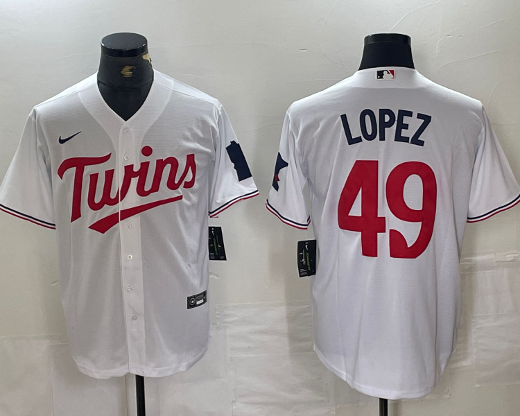 Men's Minnesota Twins Pablo Lopez #49 White Home Jersey