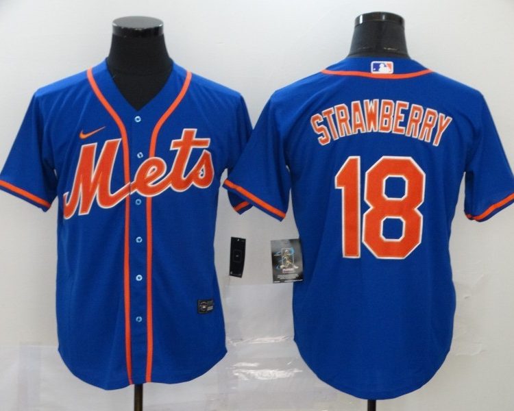Men's New York Mets Darryl Strawberry #18 Blue Baseball Jersey