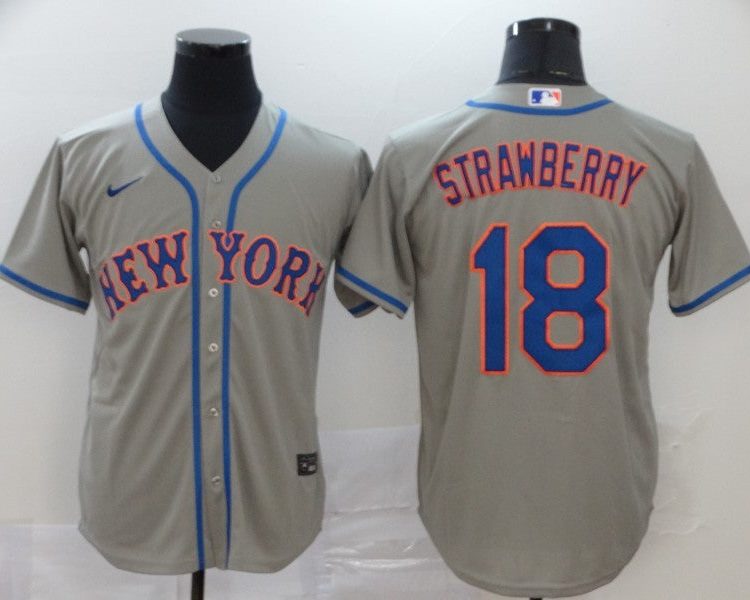 Men's New York Mets Darryl Strawberry #18 Gray Baseball Jersey