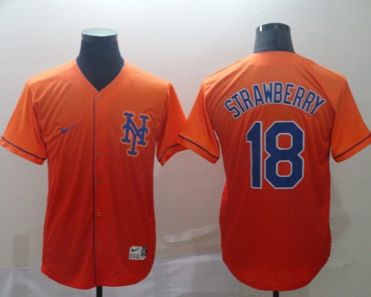 Men's New York Mets Darryl Strawberry #18 Orange Baseball Jersey