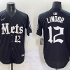 Men's New York Mets Francisco Lindor #12 Black Jersey