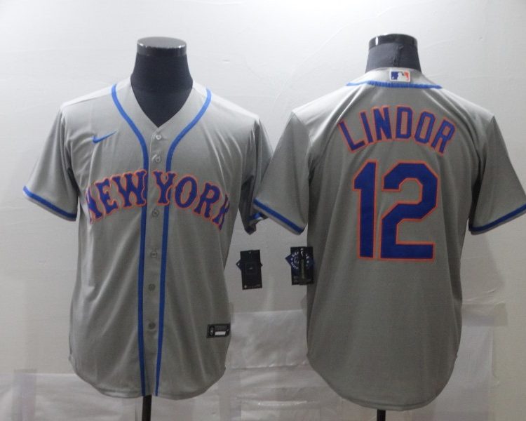 Men's New York Mets Francisco Lindor #12 Gray Baseball Jersey