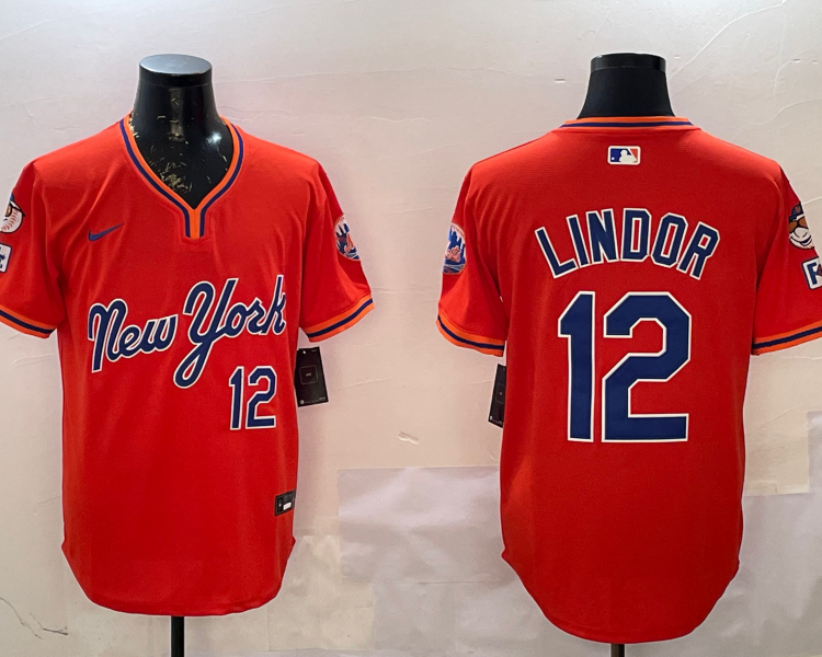 Men's New York Mets Francisco Lindor #12 Orange Jersey