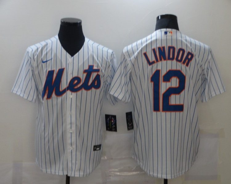 Men's New York Mets Francisco Lindor #12 White Baseball Jersey