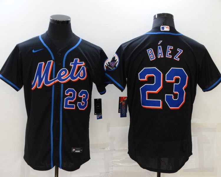 Men's New York Mets Javier Baez #23 Black Baseball Jersey