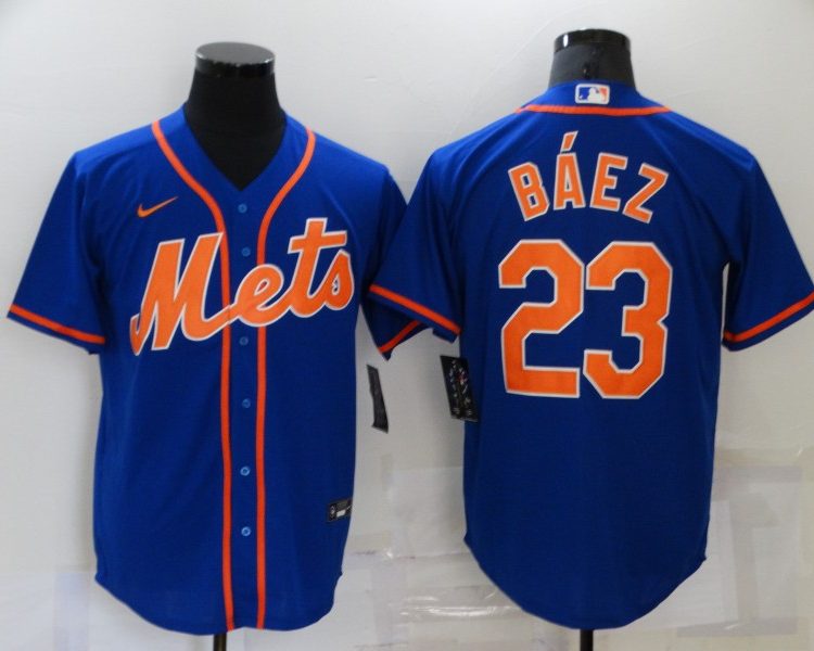 Men's New York Mets Javier Baez #23 Blue Baseball Jersey