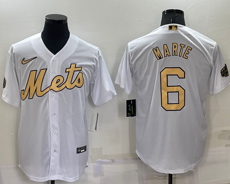 Men's New York Mets Starling Marte #6 White Baseball Jersey