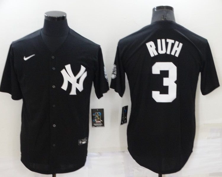Men's New York Yankees Babe Ruth #3 Black Baseball Jersey