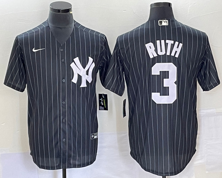 Men's New York Yankees Babe Ruth #3 Black Jersey