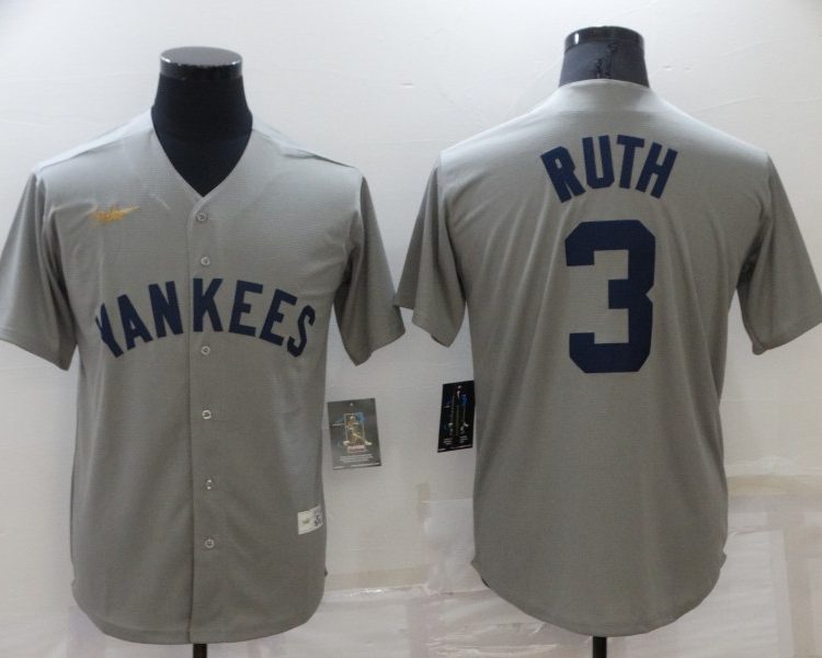 Men's New York Yankees Babe Ruth #3 Gray Baseball Jersey
