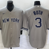 Men's New York Yankees Babe Ruth #3 Gray Jersey