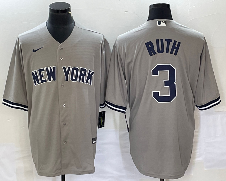 Men's New York Yankees Babe Ruth #3 Gray Jersey