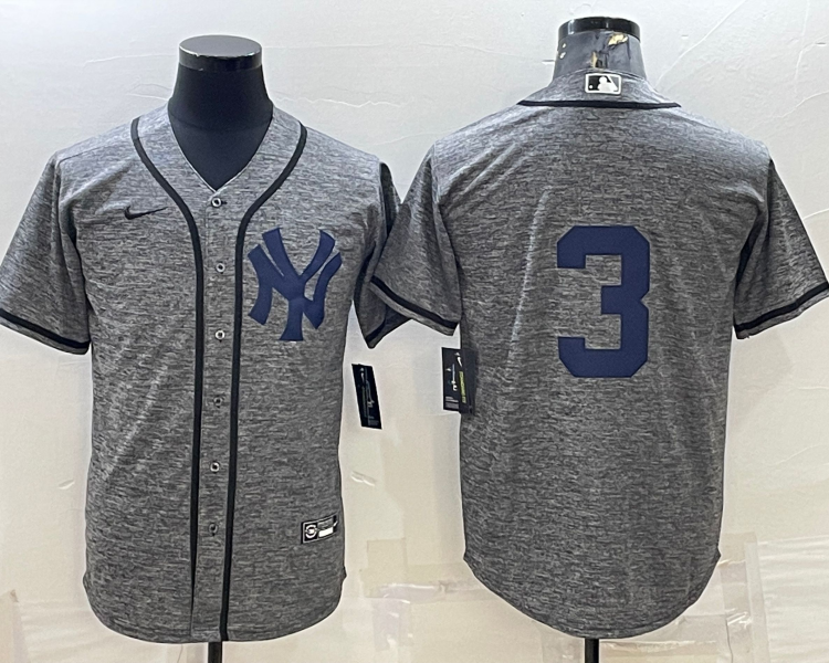 Men's New York Yankees Babe Ruth #3 Gray Name Jersey