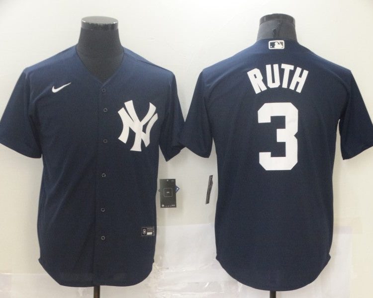 Men's New York Yankees Babe Ruth #3 Navy Baseball Jersey