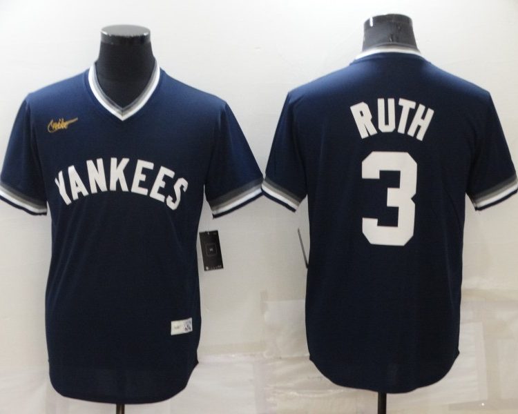 Men's New York Yankees Babe Ruth #3 Navy Stitched Jersey