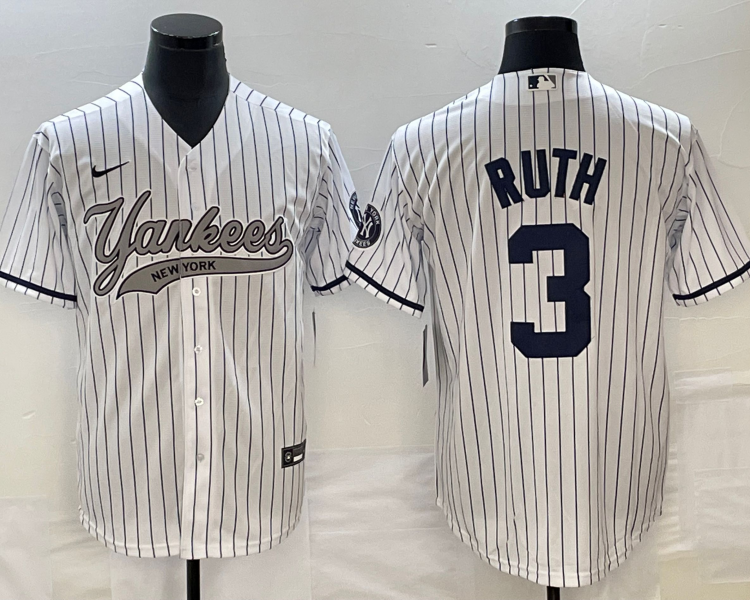 Men's New York Yankees Babe Ruth #3 White Jersey Joint Edition