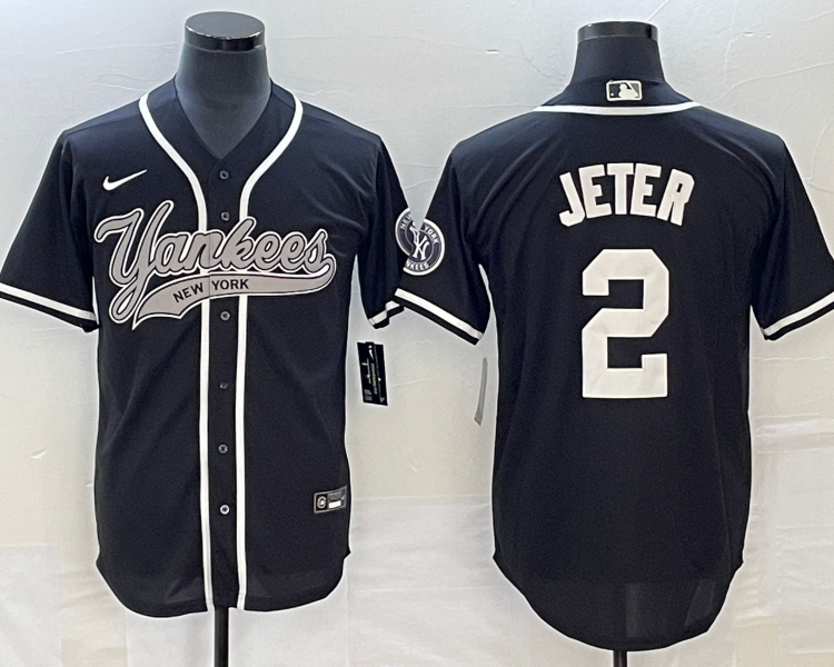 Men's New York Yankees Derek Jeter #2 Black Jersey Joint Edition