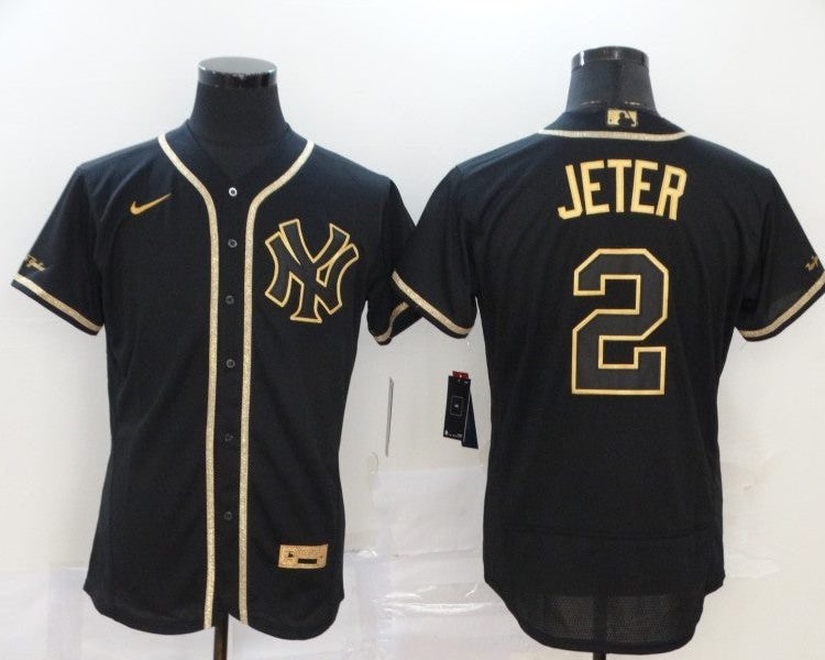 Men's New York Yankees Derek Jeter #2 Black Stitched Jersey