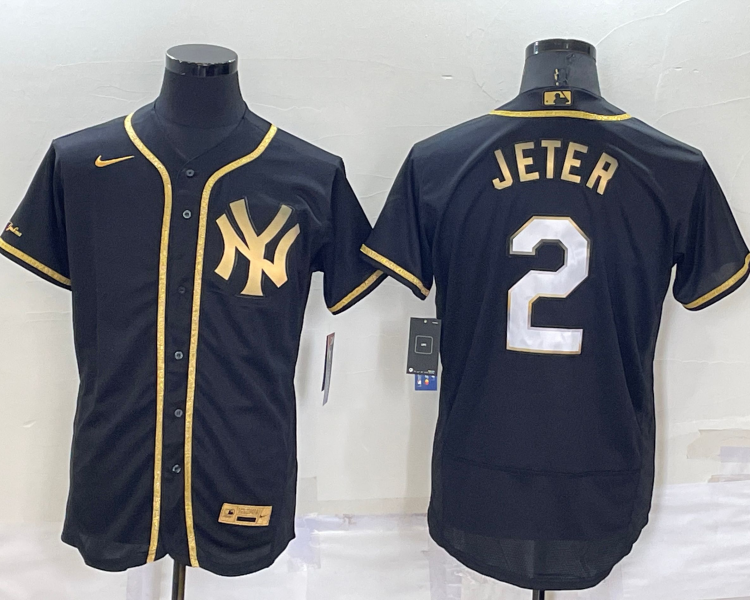 Men's New York Yankees Derek Jeter #2 Black Stitched Jersey