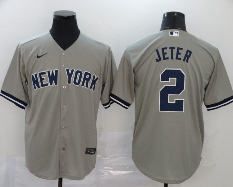 Men's New York Yankees Derek Jeter #2 Gray Baseball Jersey