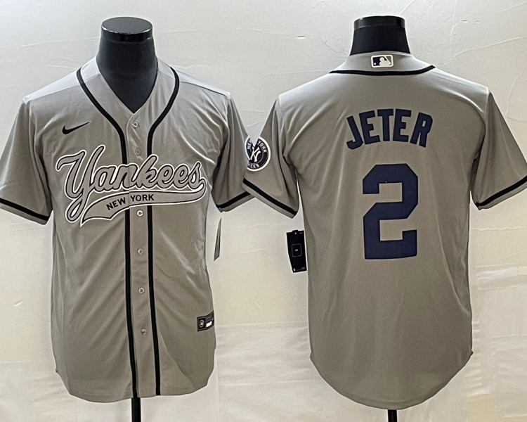 Men's New York Yankees Derek Jeter #2 Gray Jersey Joint Edition