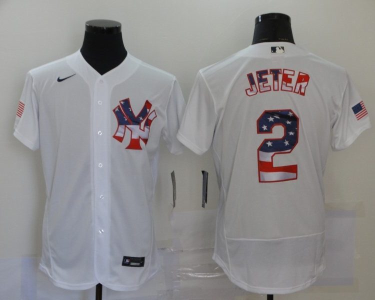Men's New York Yankees Derek Jeter #2 White Jersey