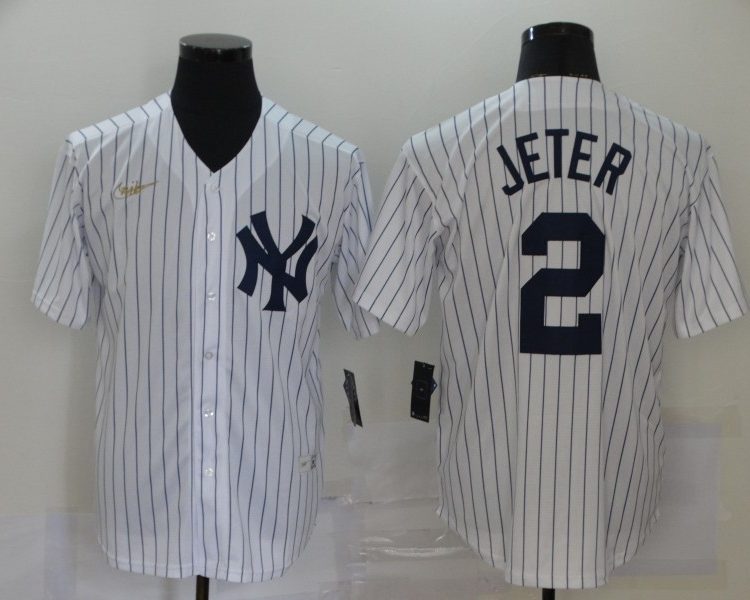 Men's New York Yankees Derek Jeter #2 White Jersey