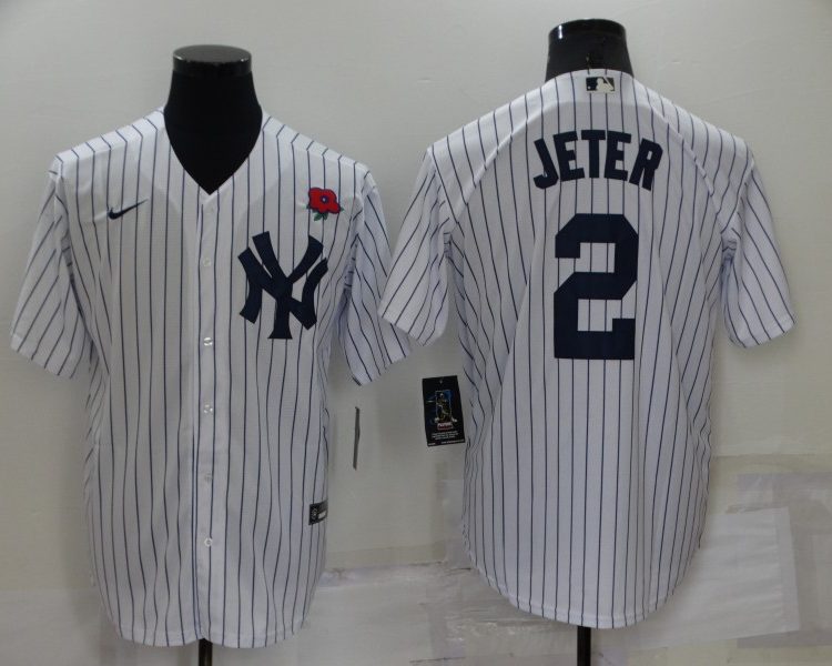Men's New York Yankees Derek Jeter #2 White Jersey