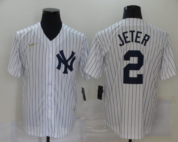 Men's New York Yankees Derek Jeter #2 White Jersey