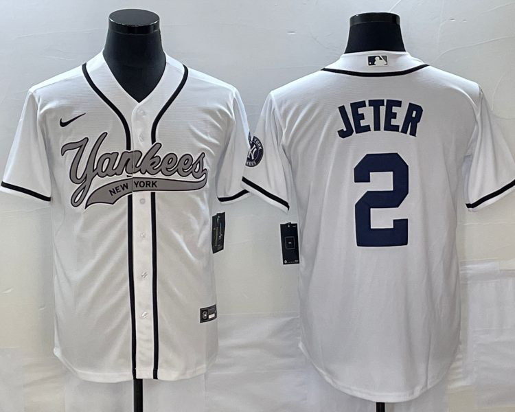 Men's New York Yankees Derek Jeter #2 White Jersey Joint Edition