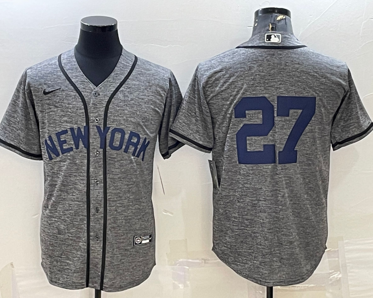 Men's New York Yankees Giancarlo Stanton #27 Gray Team Name Jersey