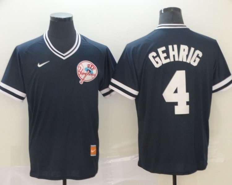 Men's New York Yankees Lou Gehrig #4 Navy Baseball Jersey