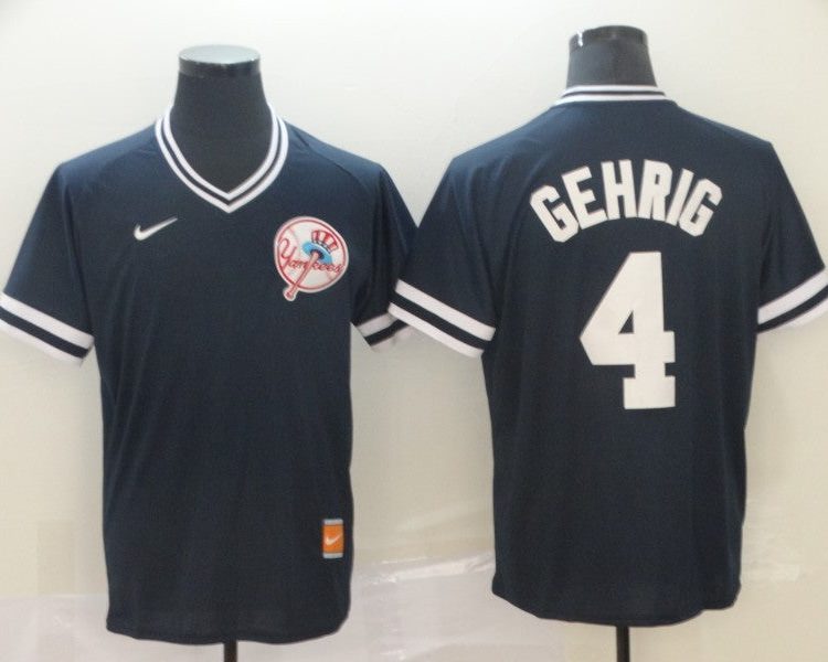 Men's New York Yankees Lou Gehrig #4 Navy Baseball Jersey