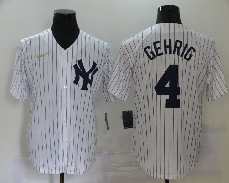 Men's New York Yankees Lou Gehrig #4 White Baseball Jersey