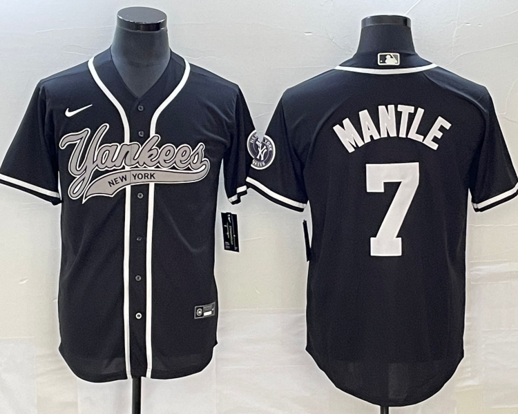 Men's New York Yankees Mickey Mantle #7 Black Jersey Joint Edition