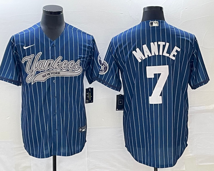 Men's New York Yankees Mickey Mantle #7 Blue Jersey Joint Edition