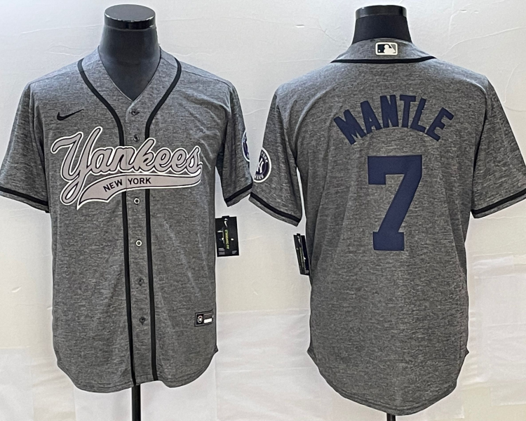 Men's New York Yankees Mickey Mantle #7 Gray Jersey Joint Edition