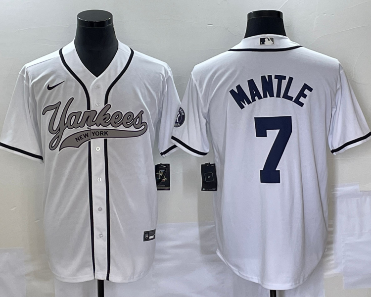 Men's New York Yankees Mickey Mantle #7 White Jersey Joint Edition