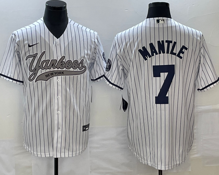 Men's New York Yankees Mickey Mantle #7 White Jersey Joint Edition