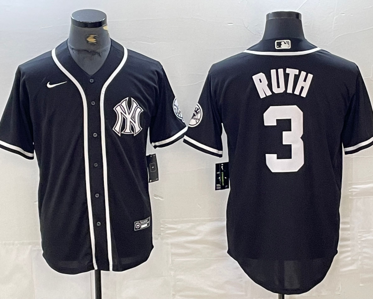 Men's New York Yankees Babe Ruth #3 Black Limited Jersey