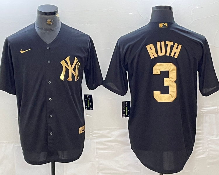 Men's New York Yankees Babe Ruth #3 Black Limited Jersey